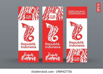 76 Years Of Independence Day Republic Of Indonesia. Dirgahayu Kemerdekaan. (English translation: Indonesian independence). Illustration Logo, Banner, Poster Design
