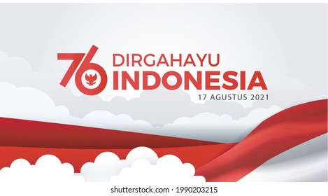 76 Years Of Independence Day Republic Of Indonesia. Dirgahayu Kemerdekaan. (English translation: Indonesian independence). Illustration Logo, Banner, Poster Design