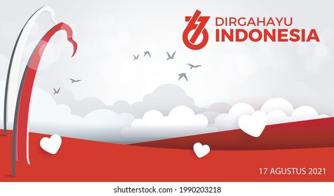 76 Years Of Independence Day Republic Of Indonesia. Dirgahayu Kemerdekaan. (English translation: Indonesian independence). Illustration Logo, Banner, Poster Design