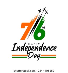 76 years of indian independence day greeting logo design vector.