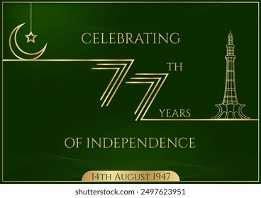 76 years of Pakistan Independence  outline vector design