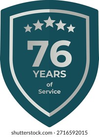 76 años de servicio Insignia de escudo verde azulado con cinco estrellas