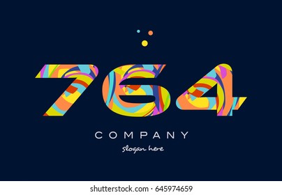 764 number digit numeral logo colored colorful rainbow acrylic modern creative vector icon design template