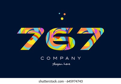 767 number digit numeral logo colored colorful rainbow acrylic modern creative vector icon design template