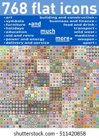768 diverse set of flat icons and symbols vector illustration isolated on background