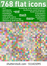 768 diverse set of flat icons and symbols vector illustration isolated on background