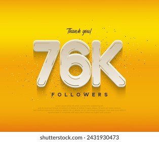 76k followers celebration with modern white numbers on yellow background.