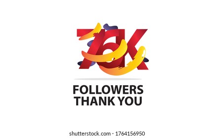 76K,76.000 Followers Thank you logo Sign Ribbon Gold space Red and Blue, Yellow number vector illustration for social media, internet - vector