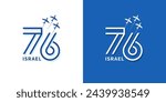 76rd Independence Day of Israel logo. Number 76 with aircraft, vector design