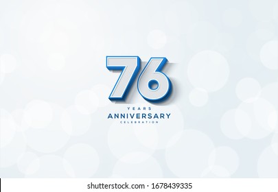 76th anniversary background with illustrations of white backgrounds and blue numbers.
