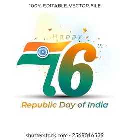 76th anniversary celebration of india republic day. Invitation Logo, poster, banner, design.