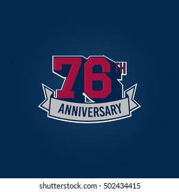 76th Anniversary Celebration Logo using 3d Number, Red Colored Isolated in Blue Background. Retro Style 