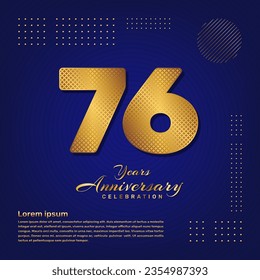 76th anniversary celebration template design with a golden pattern number style isolated on a blue background, vector template