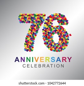 76th anniversary design logotype paper hearts multi-color for celebration