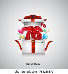 76th anniversary design with red number inside gift box isolated on white background for celebration event