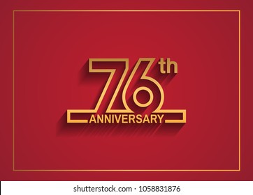 76th anniversary design with simple line style golden color isolated on red background for celebration event