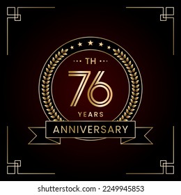 76th Anniversary Logo Design Concept with Laurel wreath for Birthday Celebration Event. Line Art Design, Logo Vector Template