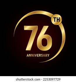 76° aniversario. Concepto de diseño del logo del aniversario con anillo de oro para celebración del aniversario, tarjeta de invitación, tarjeta de saludo, banner, afiche, volante, portada del libro. Plantilla de vectores de logotipos