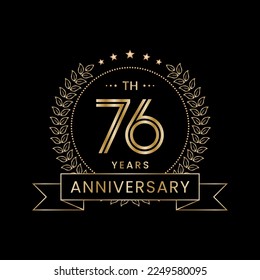 Diseño del logo del 76º Aniversario con corona de laurel para la celebración del evento, invitación, pancarta, afiche, volante, tarjeta de saludo. Diseño de arte de línea, Ilustración de vectores de logotipos