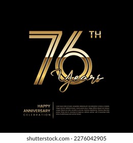 76-jähriges Logo mit Doppelzeilenstil. Gold Line Art Design. Logo-Vektor-Vorlage