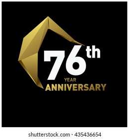 76th anniversary logo with gold shape modern looks. Anniversary signs illustration. Gold anniversary logo design and illustration
