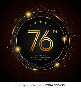 76th anniversary logo with golden color double line style, vector template