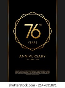 76th anniversary logotype. Anniversary celebration template design with golden ring for booklet, leaflet, magazine, brochure poster, banner, web, invitation or greeting card. Vector illustrations.