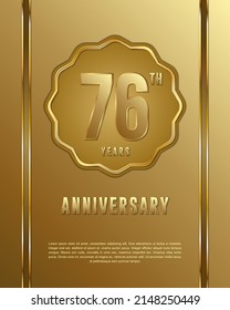Logotipo del 76 aniversario. Diseño de planilla de celebración del aniversario con anillo de oro para folletos, folletos, revistas, póster de folleto, banner, web, invitación o tarjeta de saludo. Ilustraciones vectoriales.