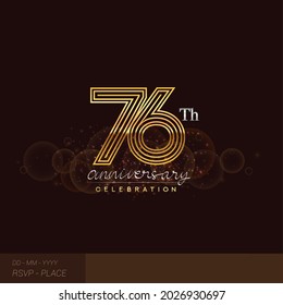 76th anniversary logotype with glitter and shiny golden colored isolated on elegant background.