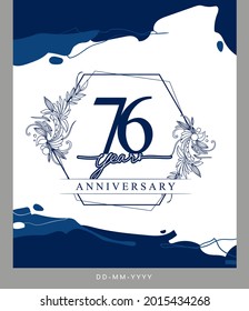 76th Anniversary logotype with hand drawn background blue color for celebration event, wedding, greeting card, and invitation.