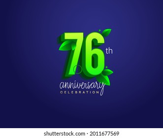 Logotipo del 76º aniversario con hoja y color verde, aislado en fondo azul.