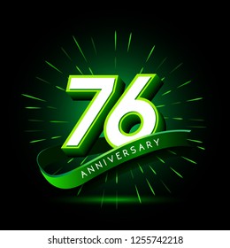 76th anniversary neon text vector design template. green number neon logo, light banner design element colorful design trend, night bright advertising neon text anniversary event party template
