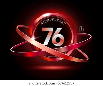 76th anniversary with shiny red ring on black background