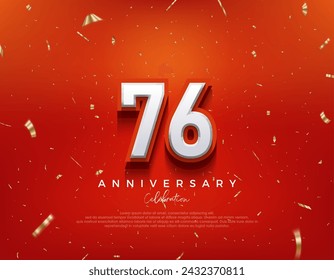 76th Anniversary. with white 3d numbers on fancy red background. Premium vector background for greeting and celebration.
