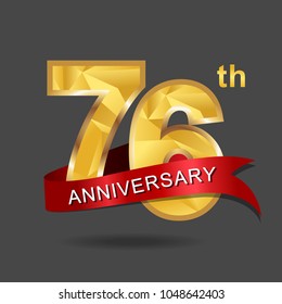 76th anniversary years celebration logotype. Logo gold numbers and ribbon gray background. 