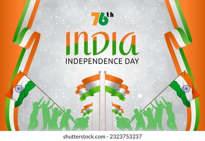 76. August india Unabhängigkeit Tag Banner mit orangefarbenem, weißem und grünem Hintergrund Design15