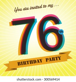76th Birthday party invite / template design in retro style - Vector Background