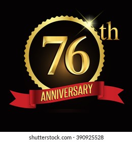 76th golden anniversary logo with red ribbon.