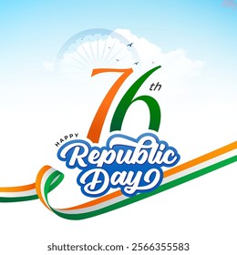 76th Indian Republic Day Celebration Banner Background Template Design