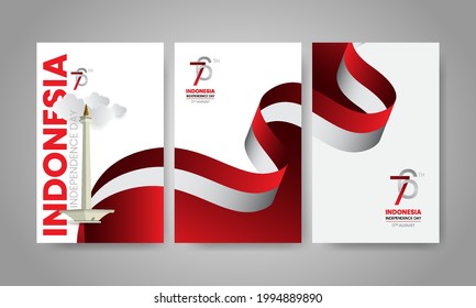 76th Indonesia indepedence day poster template design with dynamic flag. 17 August 1945. Vector illustration