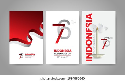 76th Indonesia indepedence day poster template design with dynamic flag. 17 August 1945. Vector illustration
