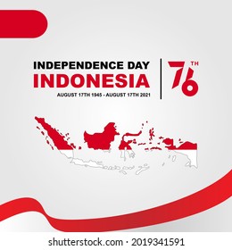 76th Indonesia independence day. with indonesia's map and flag. banner,poster vector. simple and flat design