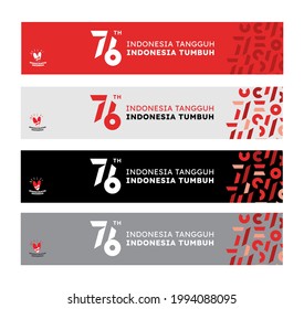 The 76th Indonesia National Day logo. Abstract design with Indonesian typography "Indonesia tangguh, Indonesia Unggul" with the translation in English: Indonesia grow and toughness. Vector.