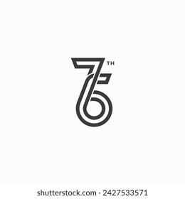 76th number seventy six or sixty seven geometric line logotype vector illustration