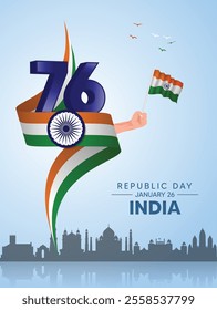 76th republic day of India 26 January vector poster