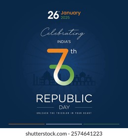 76th Republic Day of India 26th January 2025 creative with tri colour flag , Happy Republic Day of India Republic day creative 