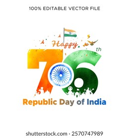 76th Republic Day of India celebration Greeting card, Poster, banner design.