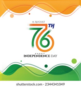 76th seventy six Indian independence day greeting with 76th logo and tricolor abstract background