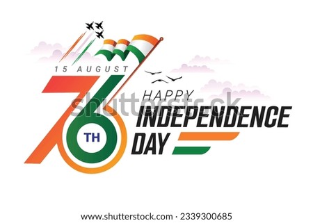 76th Seventy six Indian independence day logo with Indian flag and fighter plane