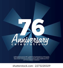76th year anniversary celebration vector template design illustration with white text elegant blue shiny background.	